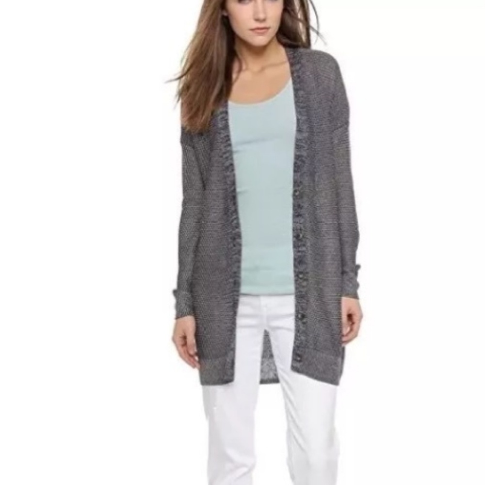 VINCE Gray Metallic Knit Button Cardigan Sweater